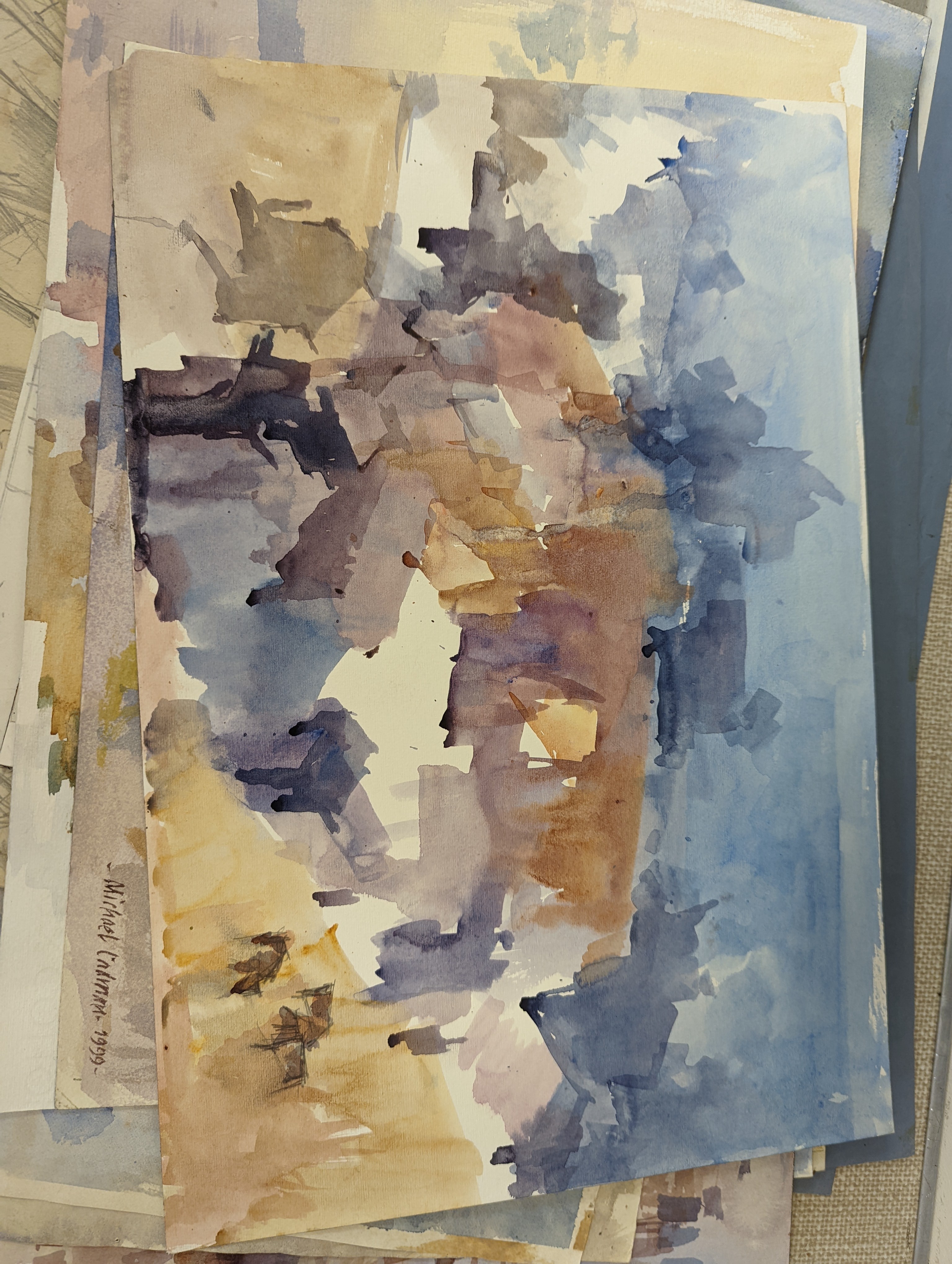 Michael Cadman (1920-2010), a group of assorted watercolours, mostly topographical scenes c.1995 to 2003, largest 46 x 61cm, one framed, the others unframed